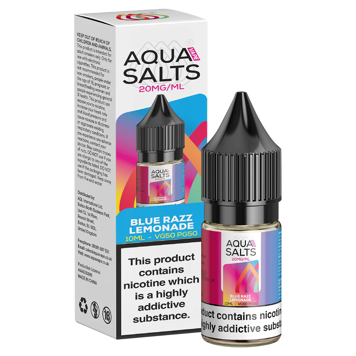 Blue Razz Lemonade Nic Salt by Aqua Salts 10ml - Image 2
