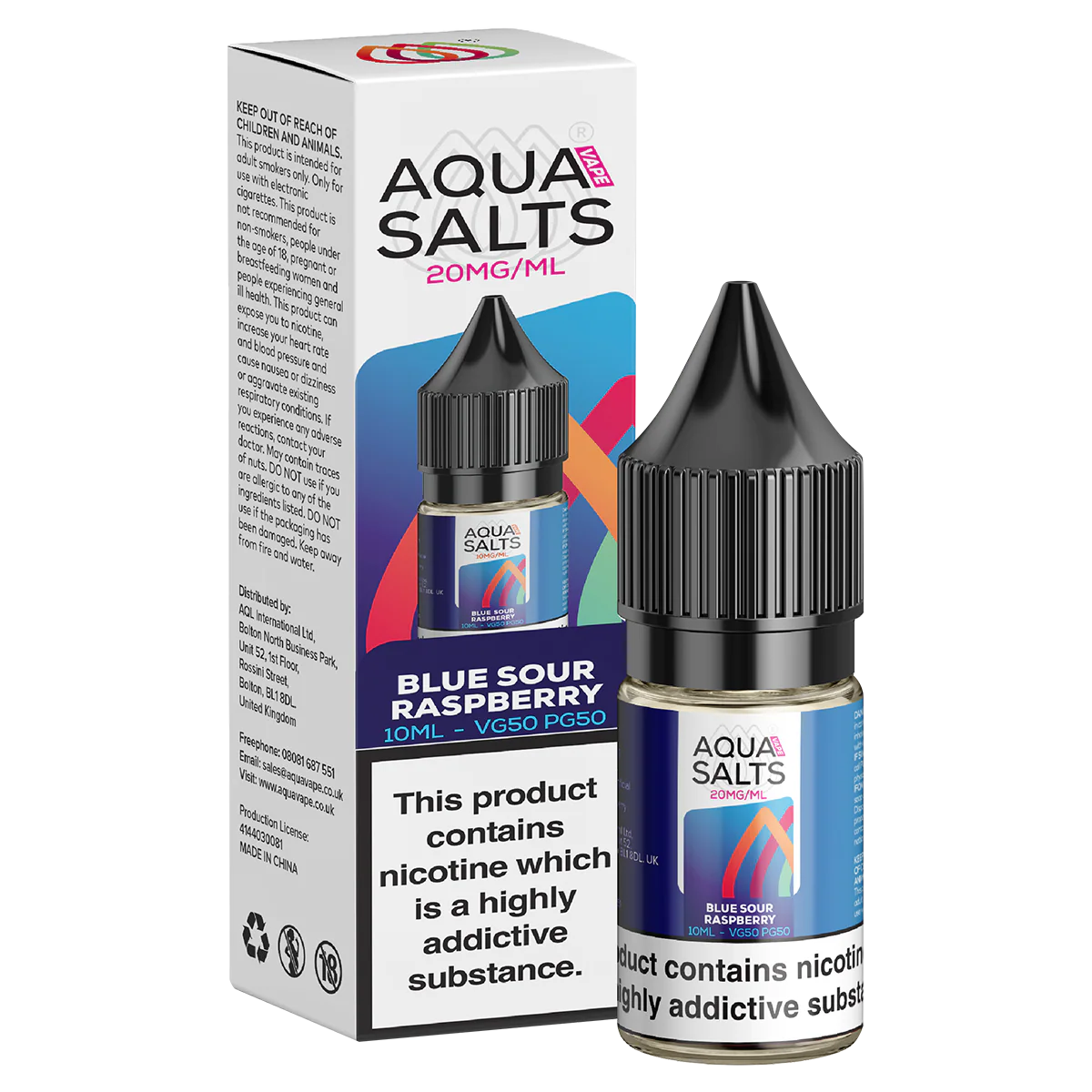 Blue Sour Raspberry Nic Salt by Aqua Salts 10ml - Image 2