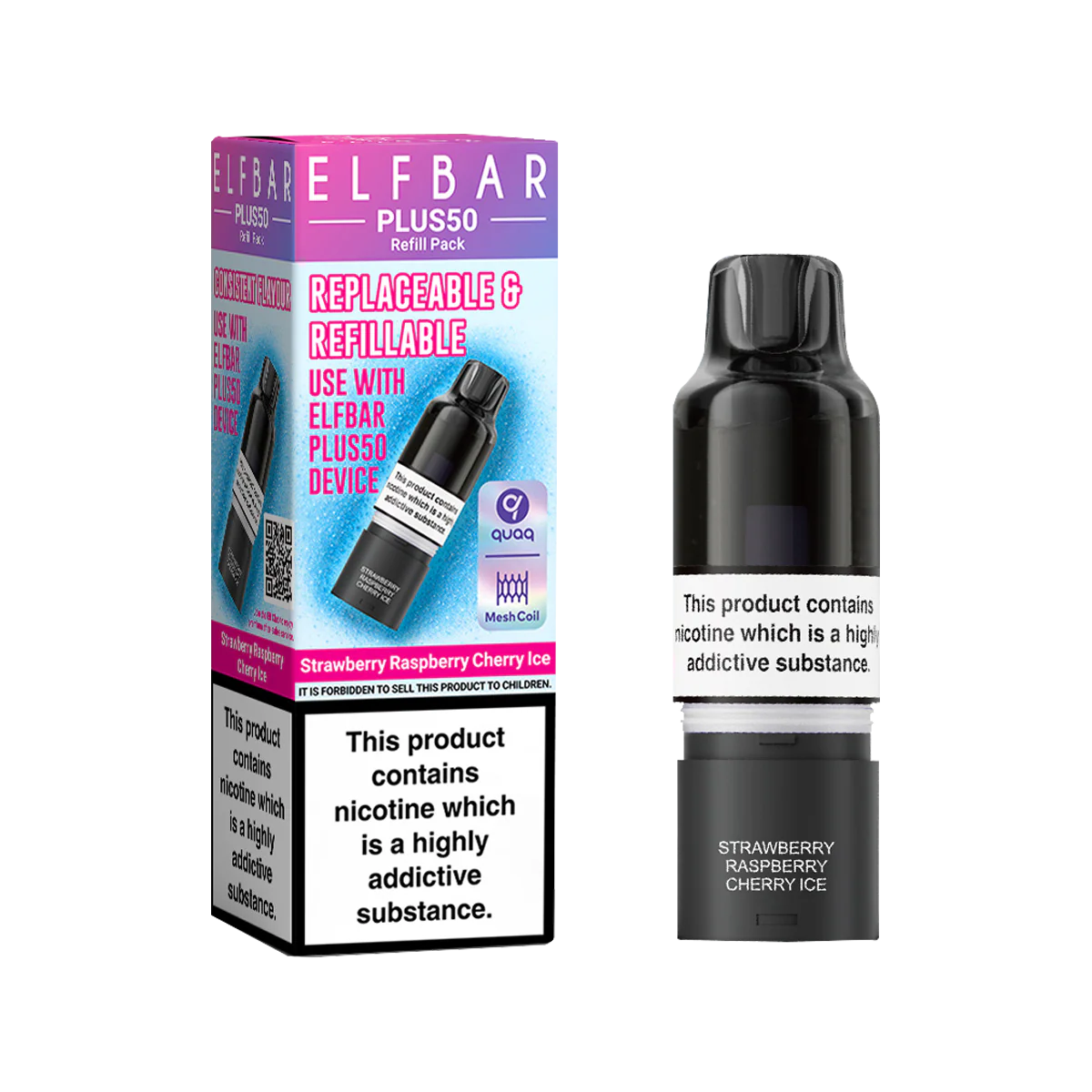 Strawberry Raspberry Cherry Ice ElfBar Plus 50 Refill Pack