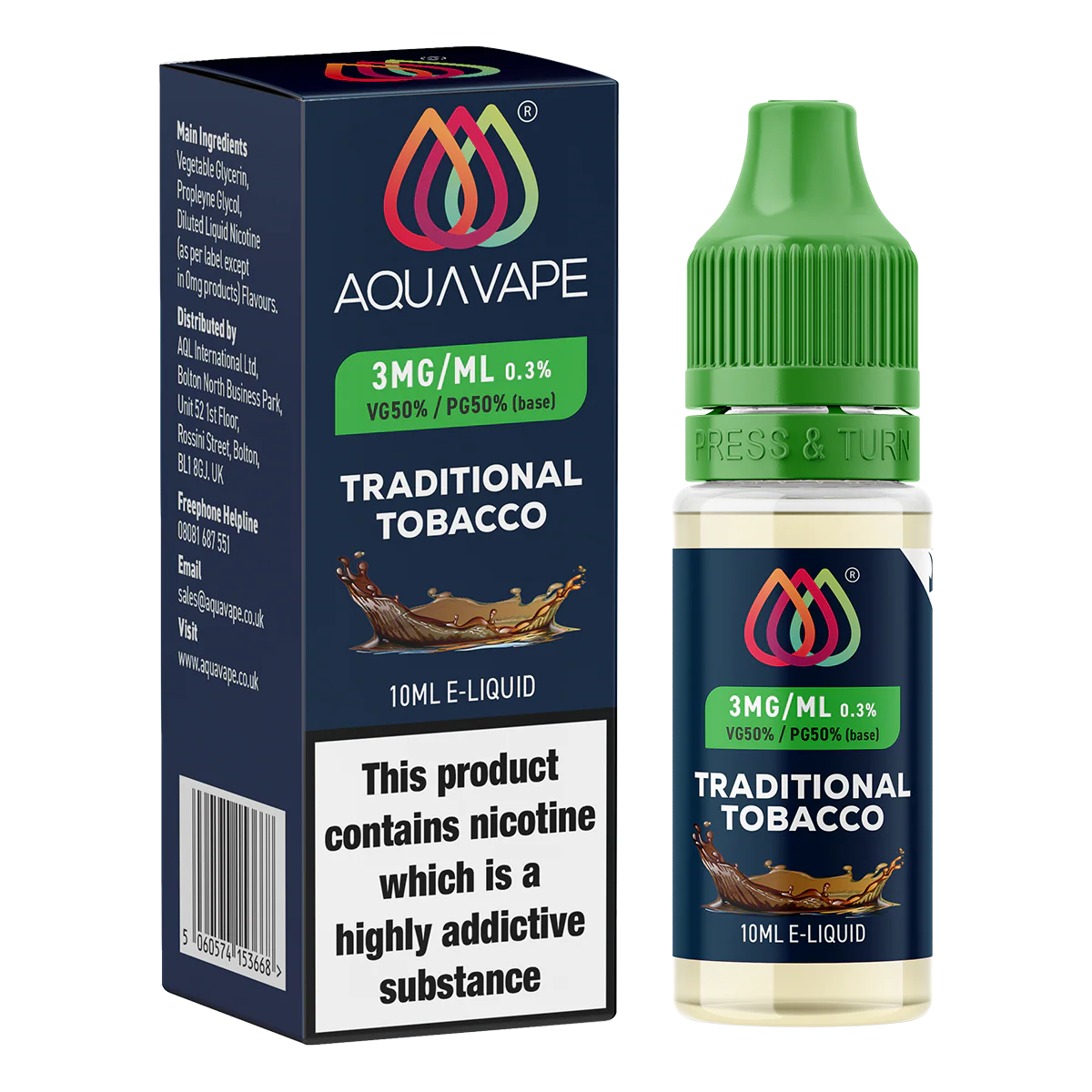 Traditional Tobacco E-Liquid by Aquavape - 10ml - Image 3
